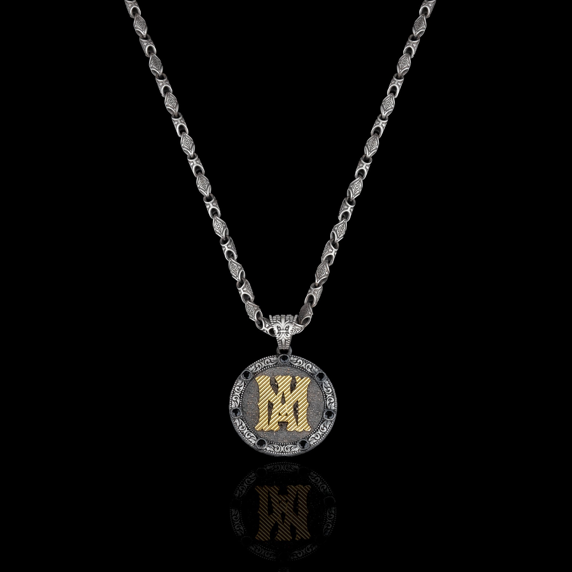 Customizable Sterling Silver Medallion Necklace for Men – Handmade Personalized Pendant with Unique Chain