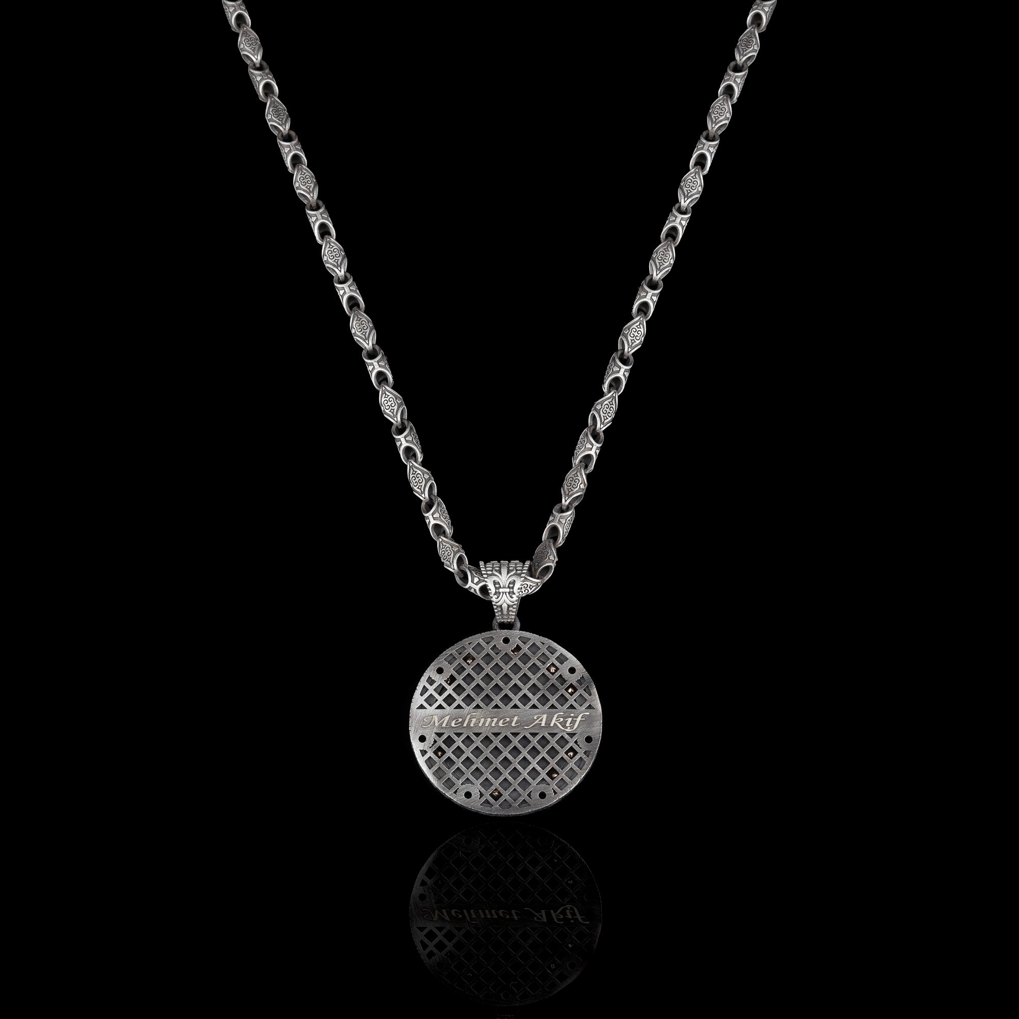 Customizable Sterling Silver Medallion Necklace for Men – Handmade Personalized Pendant with Unique Chain