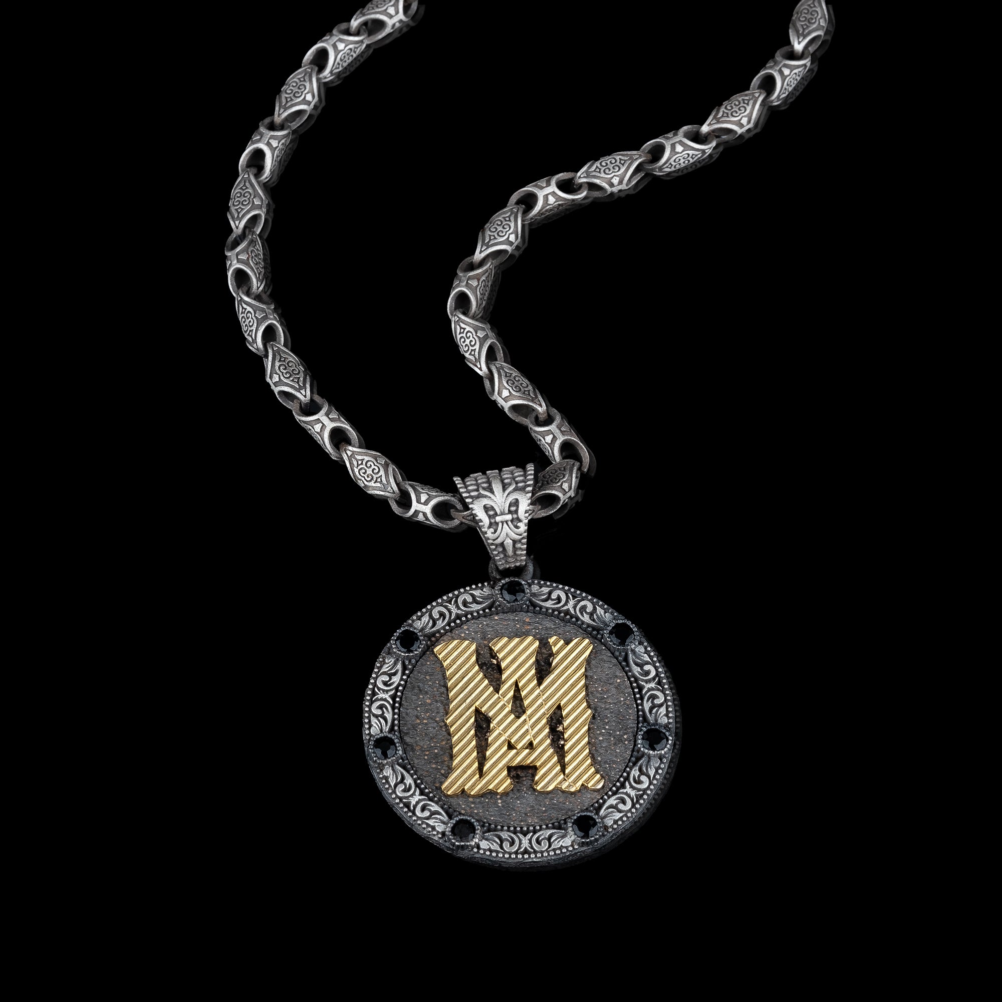 Customizable Sterling Silver Medallion Necklace for Men – Handmade Personalized Pendant with Unique Chain