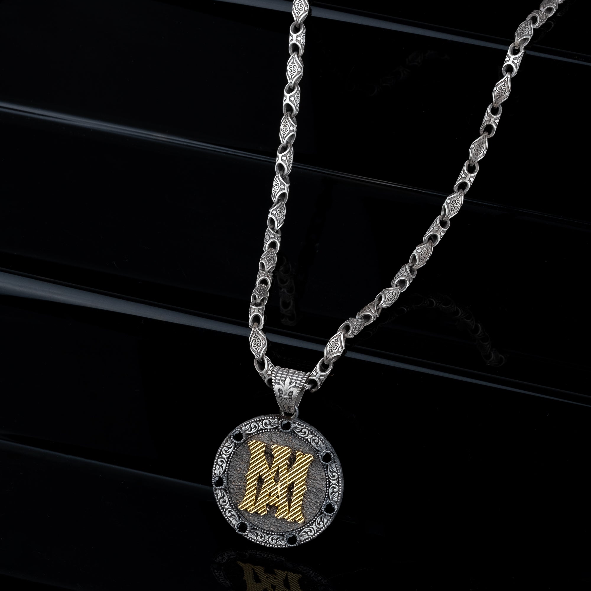 Customizable Sterling Silver Medallion Necklace for Men – Handmade Personalized Pendant with Unique Chain