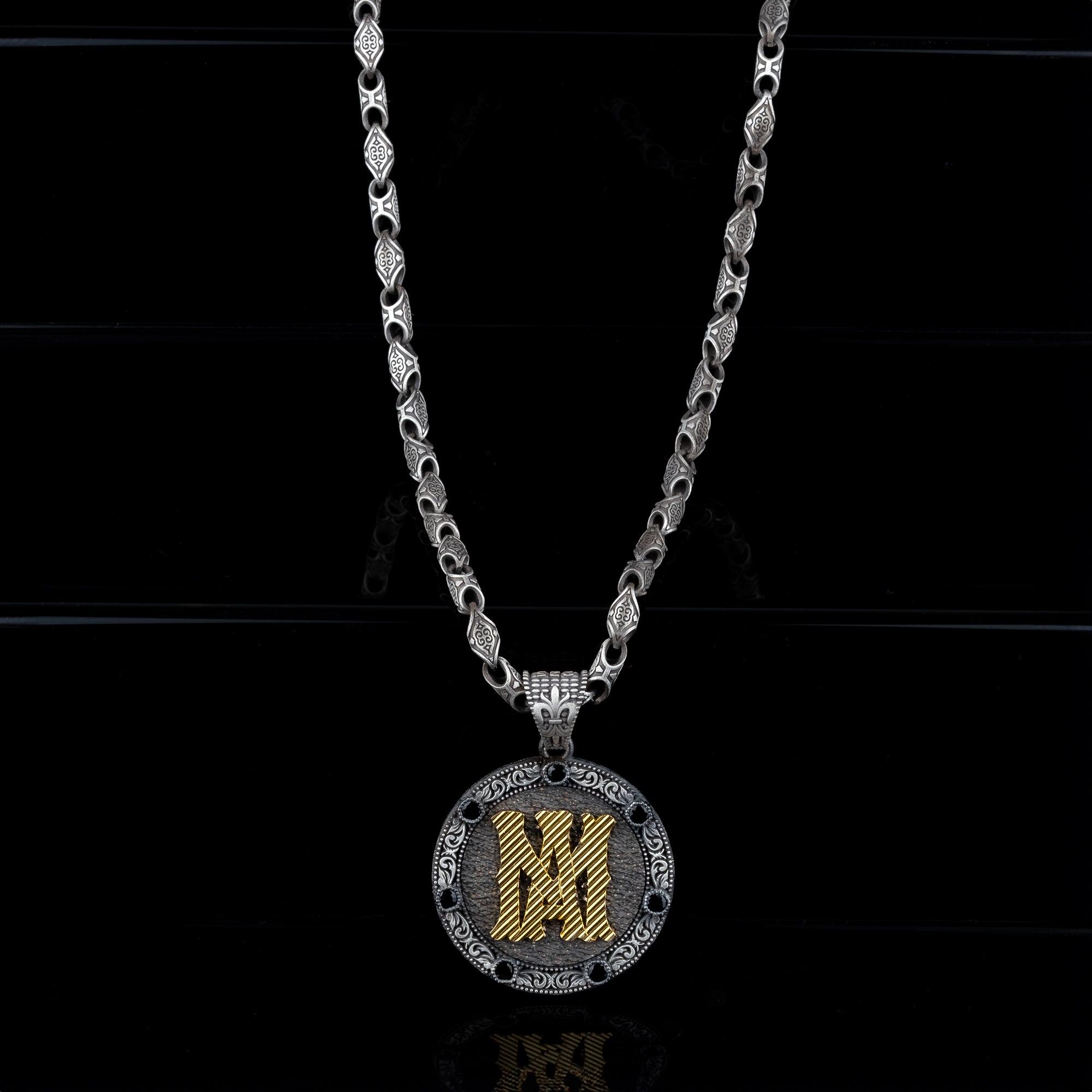 Customizable Sterling Silver Medallion Necklace for Men – Handmade Personalized Pendant with Unique Chain