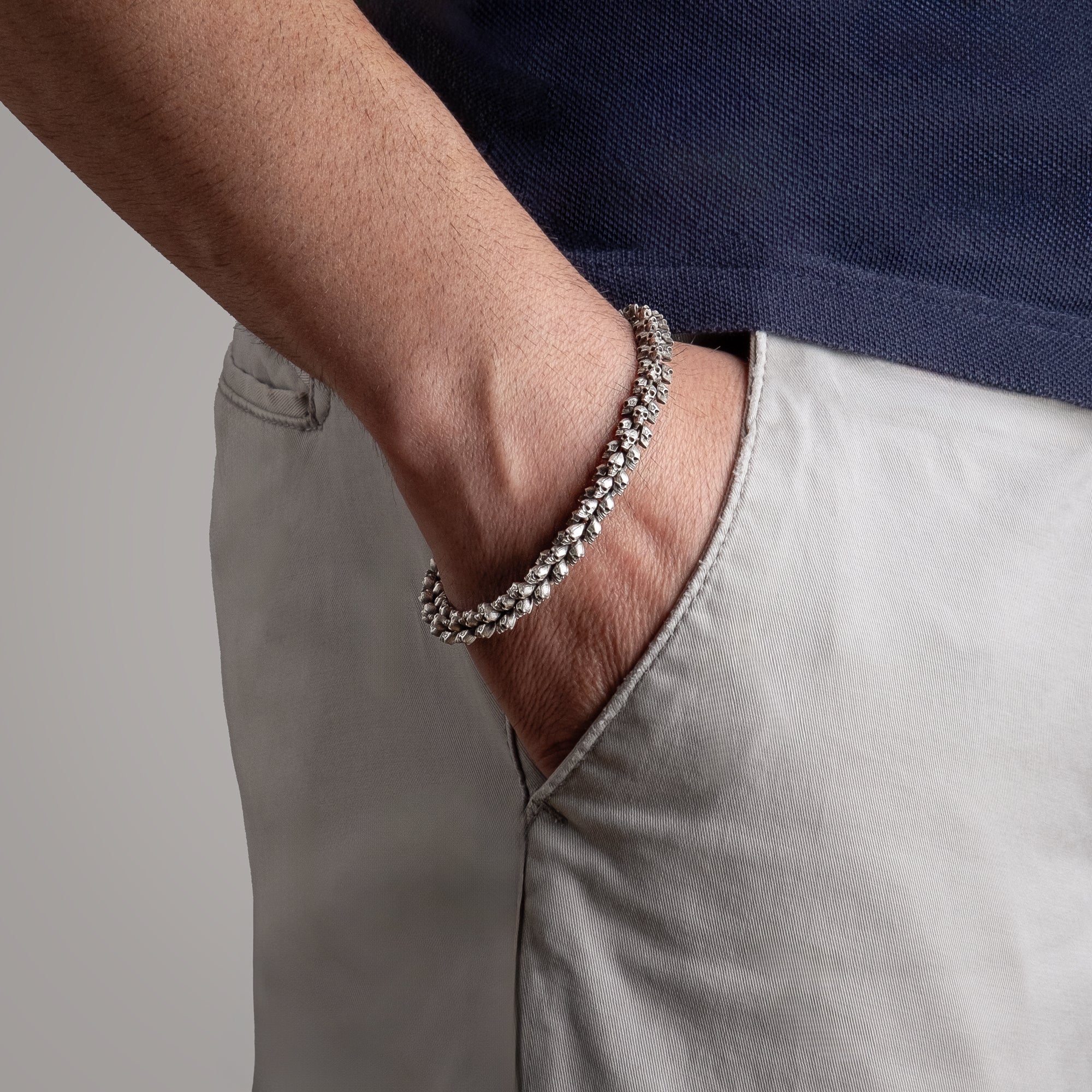 Gothic Skull Bracelet for Men in 925 Sterling Silver | Handcrafted Biker Jewelry with Bold Elegance