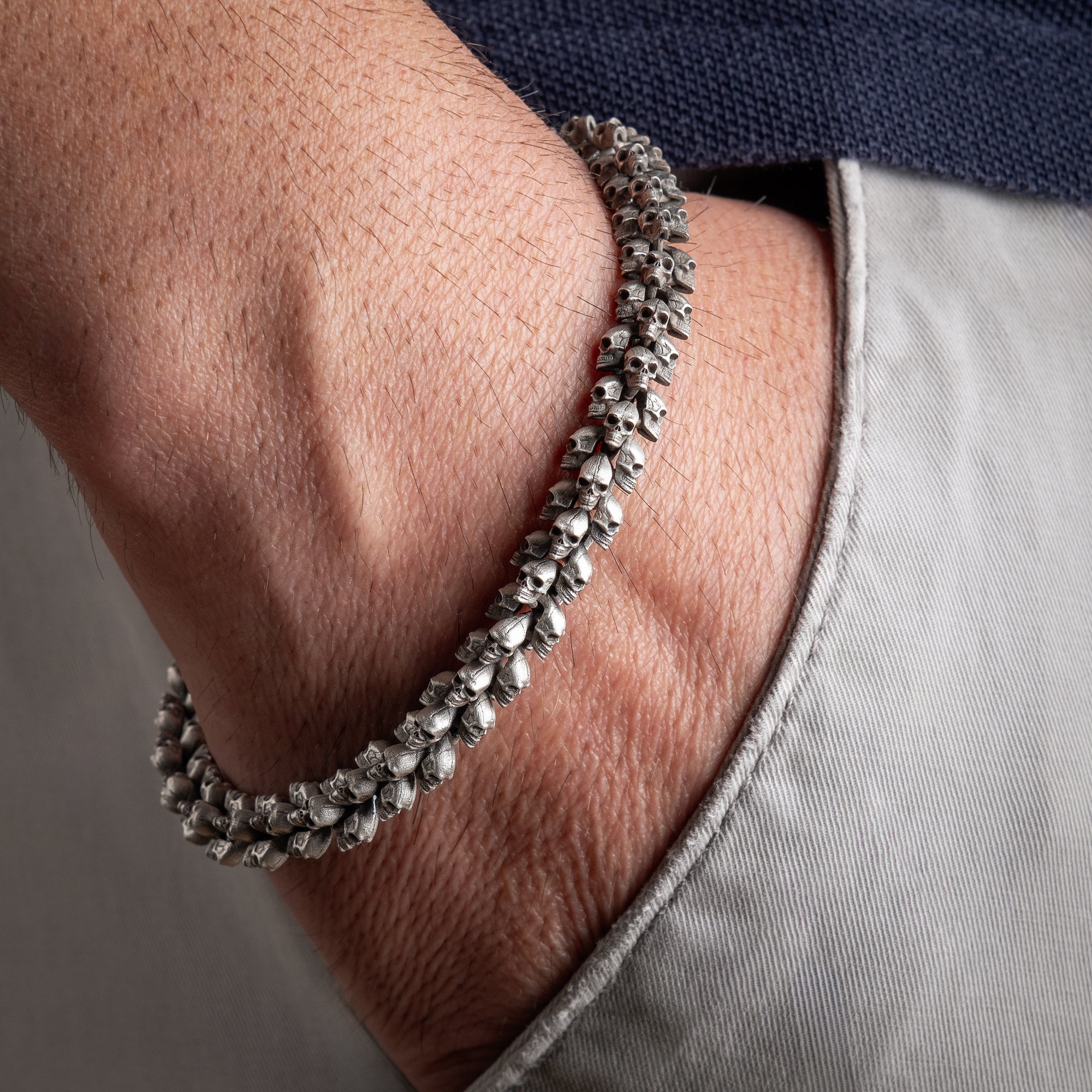 Gothic Skull Bracelet for Men in 925 Sterling Silver | Handcrafted Biker Jewelry with Bold Elegance