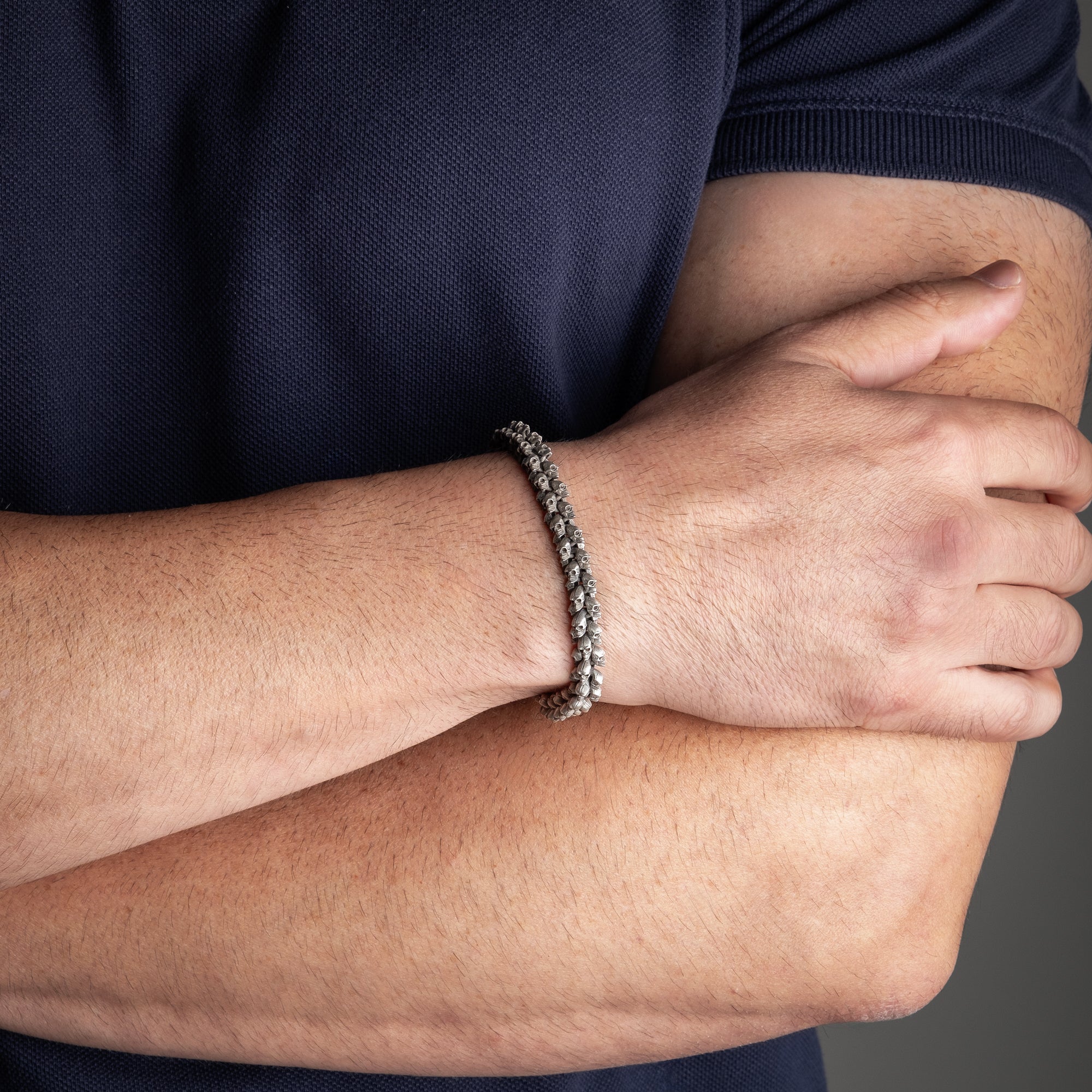 Gothic Skull Bracelet for Men in 925 Sterling Silver | Handcrafted Biker Jewelry with Bold Elegance