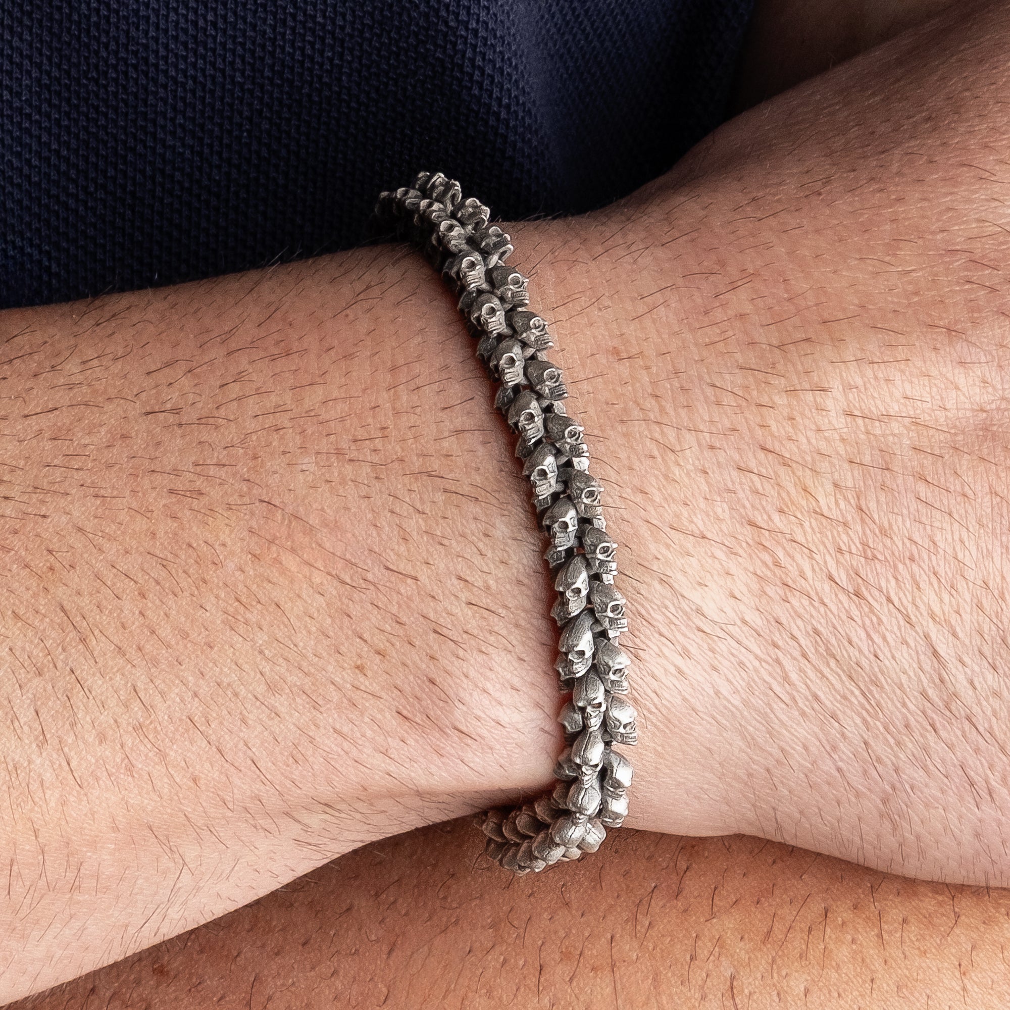 Gothic Skull Bracelet for Men in 925 Sterling Silver | Handcrafted Biker Jewelry with Bold Elegance