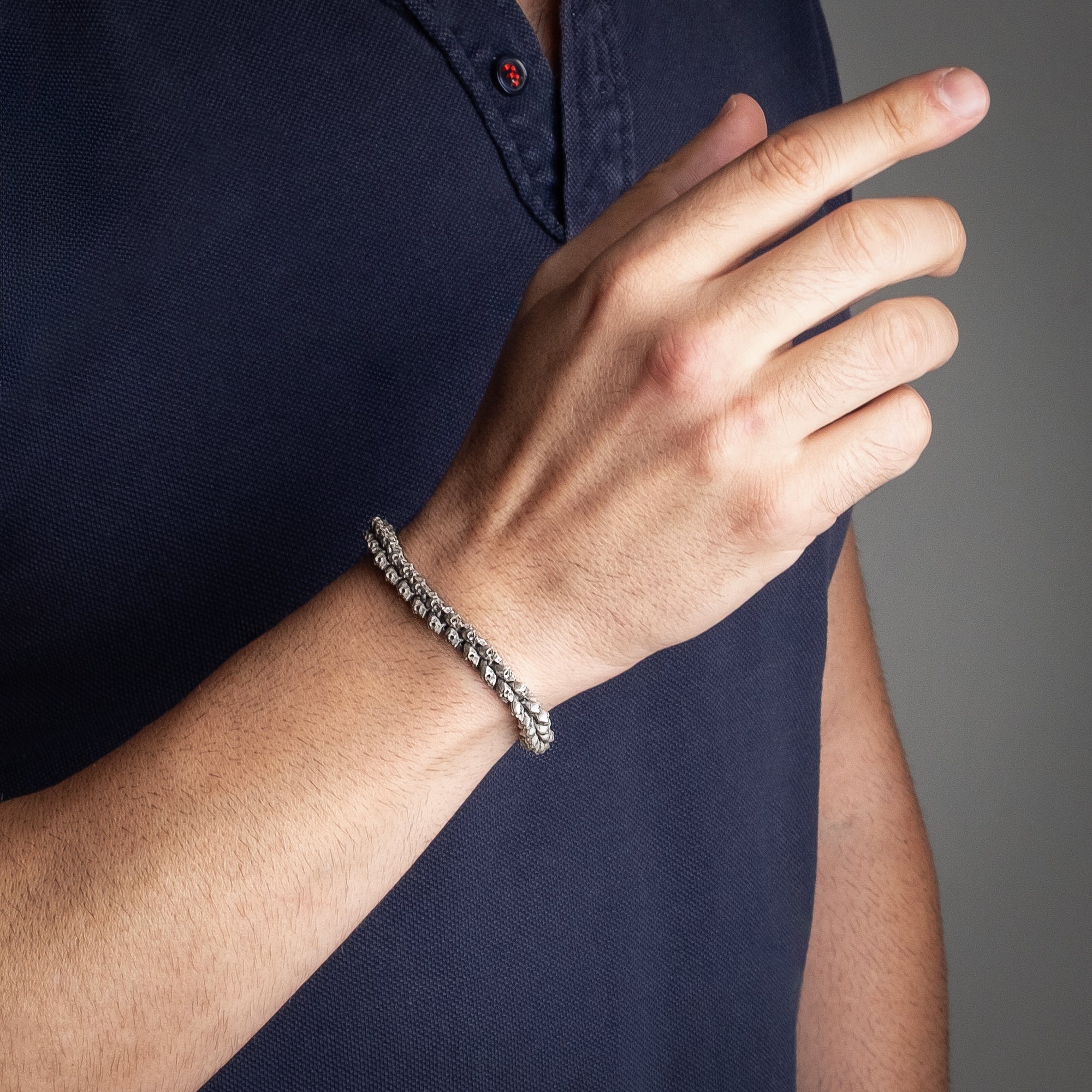 Gothic Skull Bracelet for Men in 925 Sterling Silver | Handcrafted Biker Jewelry with Bold Elegance