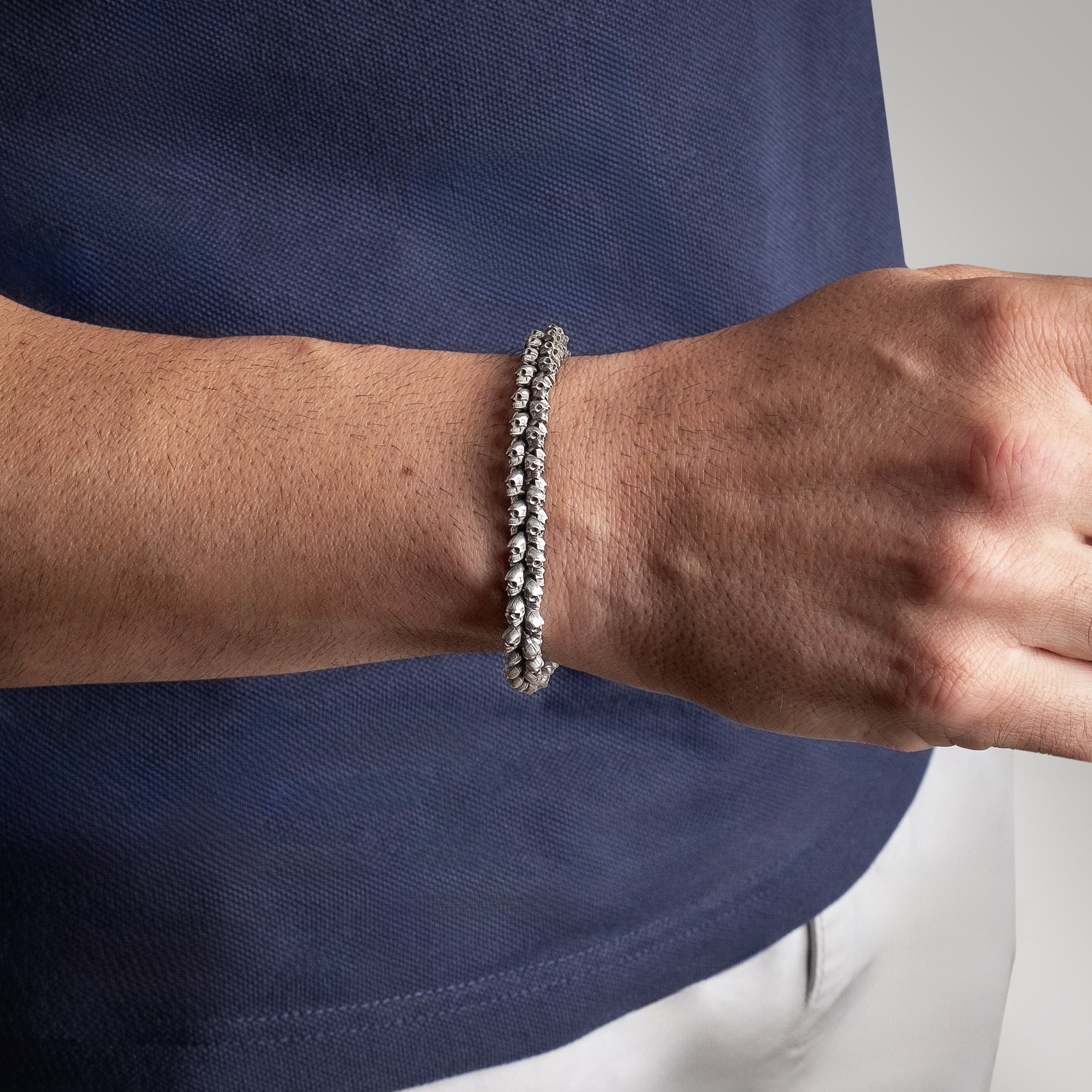 Gothic Skull Bracelet for Men in 925 Sterling Silver | Handcrafted Biker Jewelry with Bold Elegance