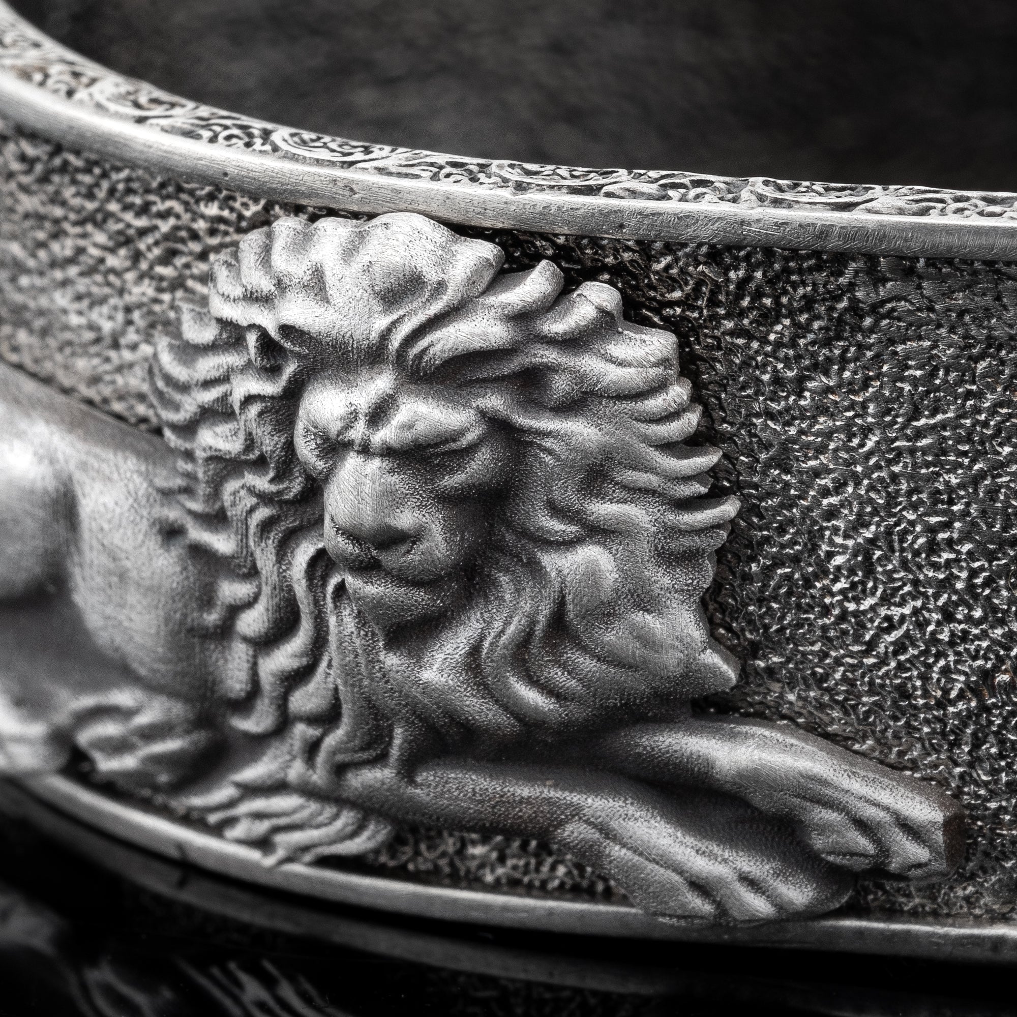 Men’s Sterling Silver Lion Bracelet – Bold Handcrafted Cuff with Reclining Lion Motifs