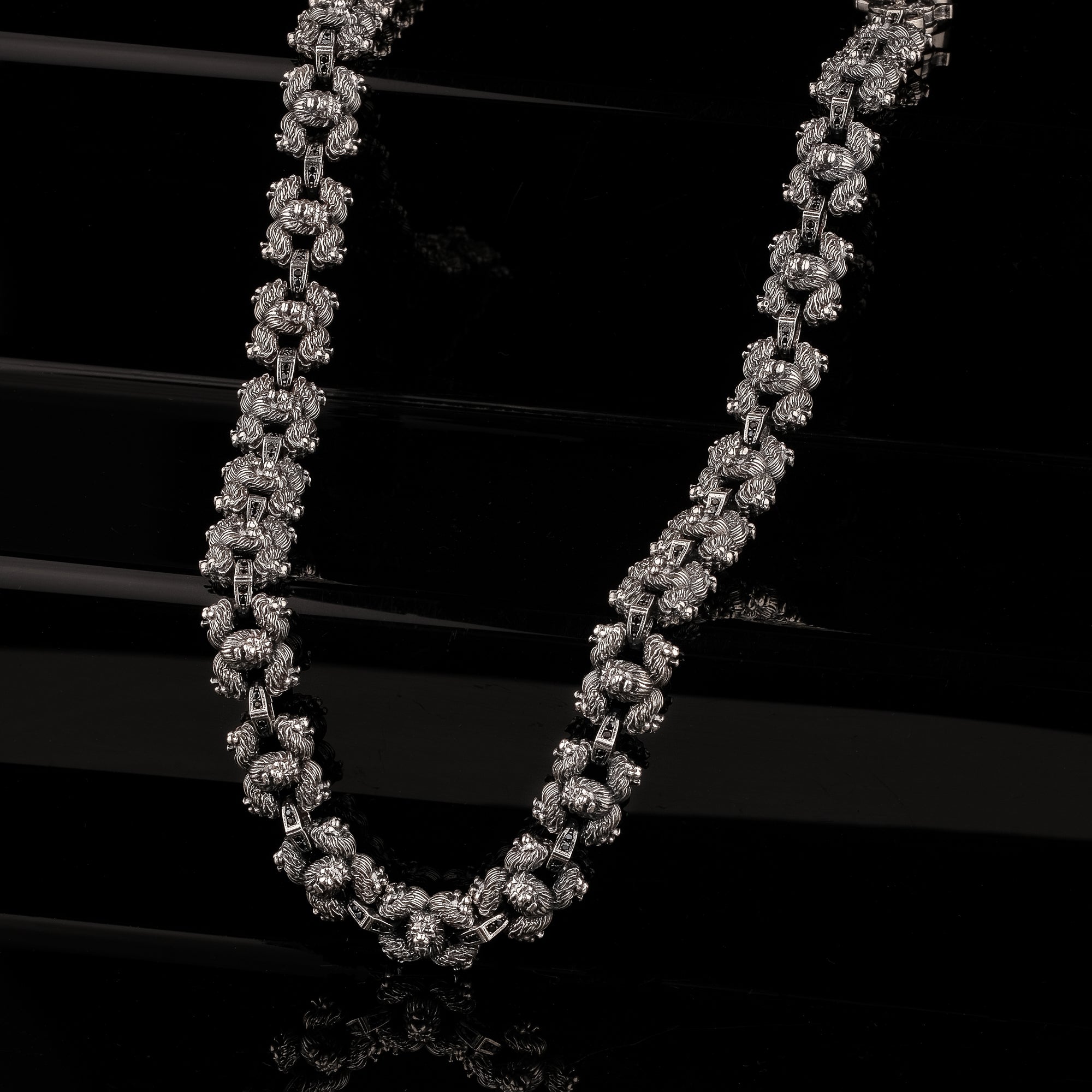 Lion Head Chain Necklace in 925 Sterling Silver– Handmade 5-Headed Warrior Style Jewelry for Men