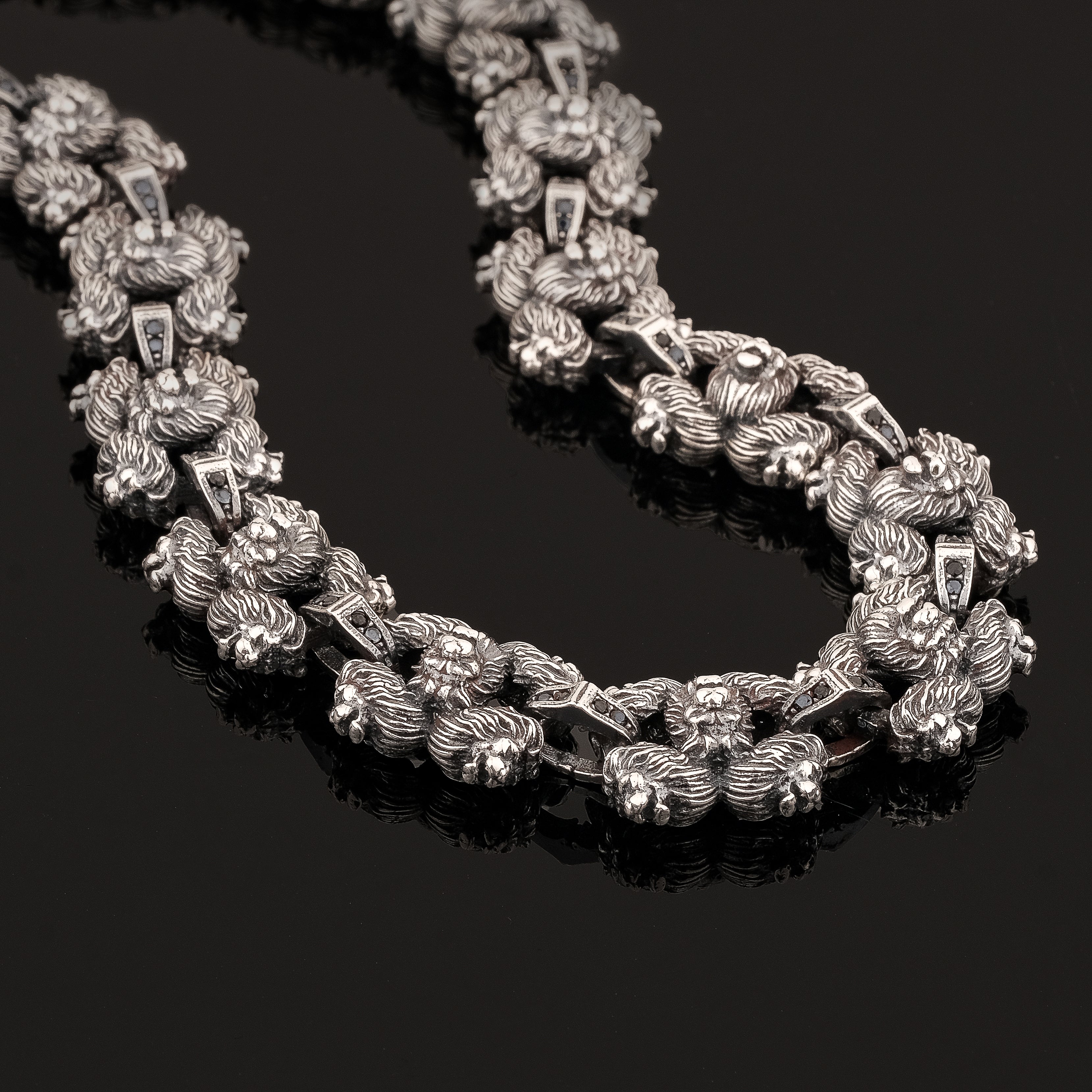 Lion Head Chain Necklace in 925 Sterling Silver– Handmade 5-Headed Warrior Style Jewelry for Men