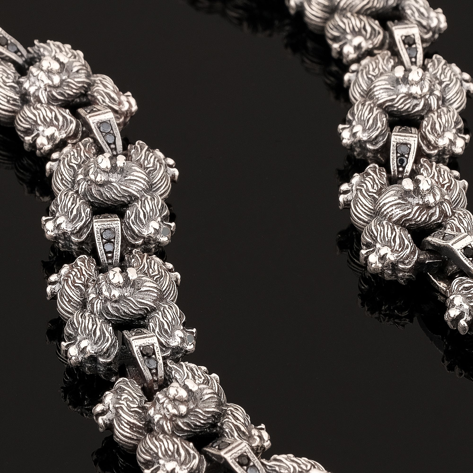 Lion Head Chain Necklace in 925 Sterling Silver– Handmade 5-Headed Warrior Style Jewelry for Men