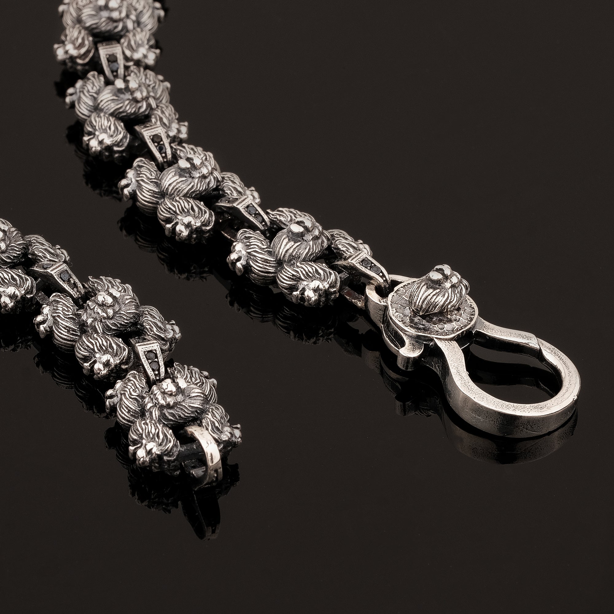 Lion Head Chain Necklace in 925 Sterling Silver– Handmade 5-Headed Warrior Style Jewelry for Men