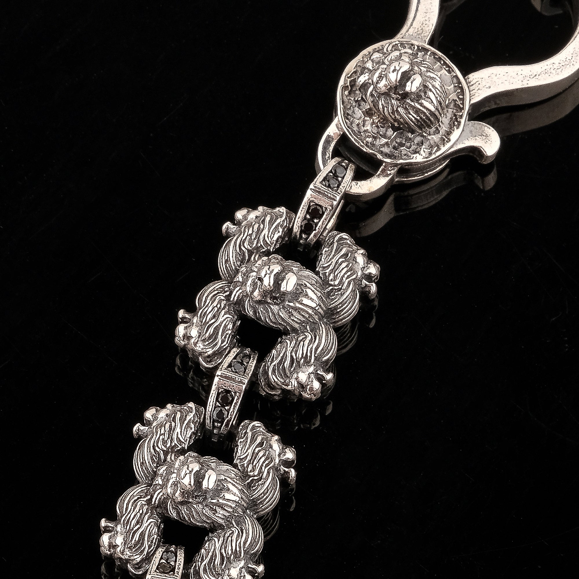 Lion Head Chain Necklace in 925 Sterling Silver– Handmade 5-Headed Warrior Style Jewelry for Men