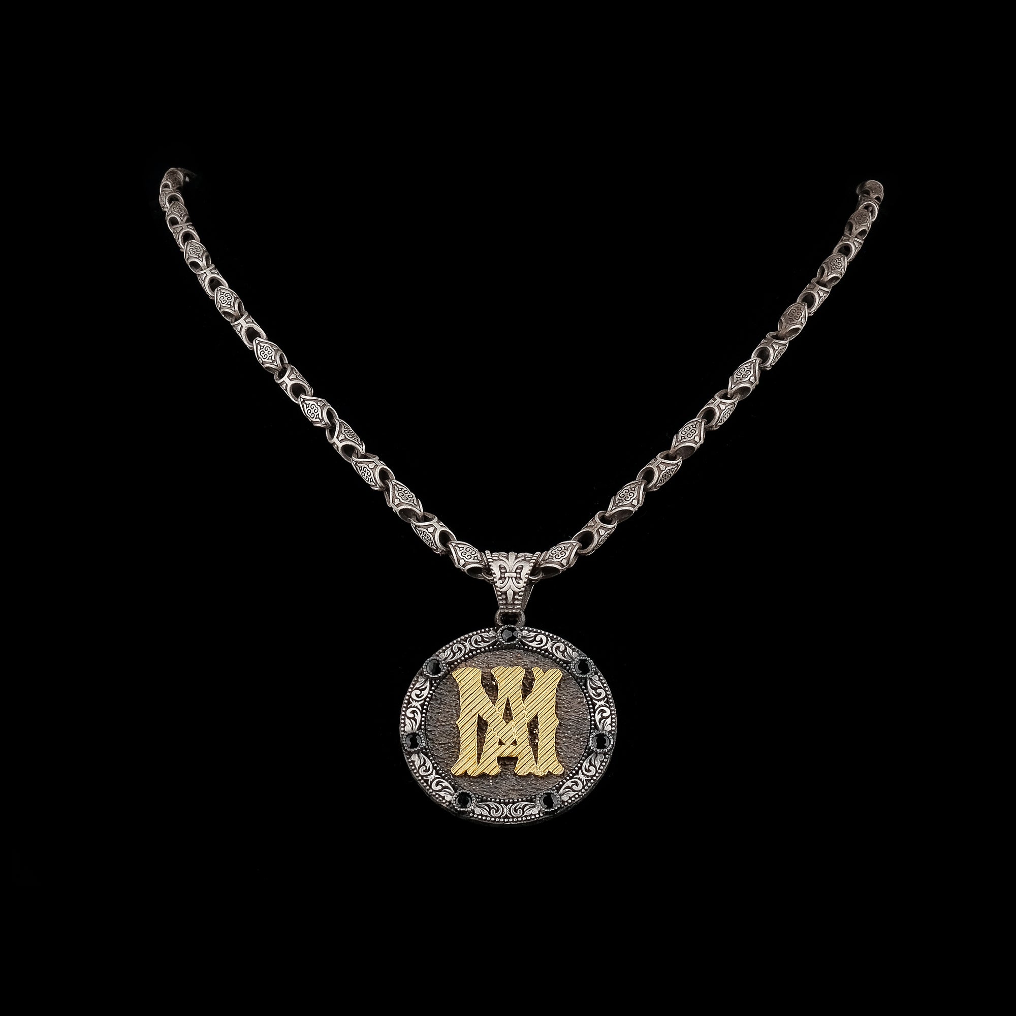 Customizable Sterling Silver Medallion Necklace for Men – Handmade Personalized Pendant with Unique Chain