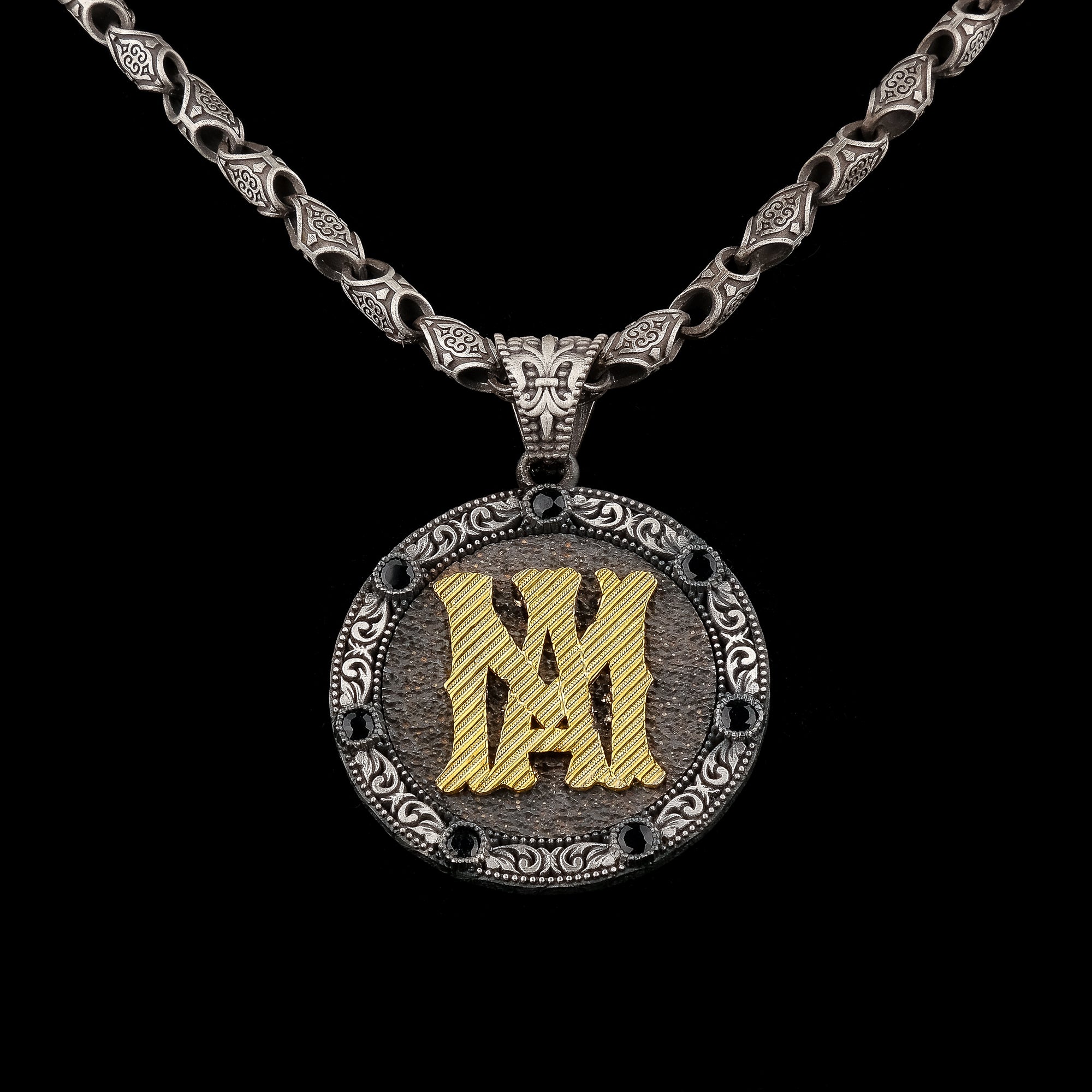 Customizable Sterling Silver Medallion Necklace for Men – Handmade Personalized Pendant with Unique Chain
