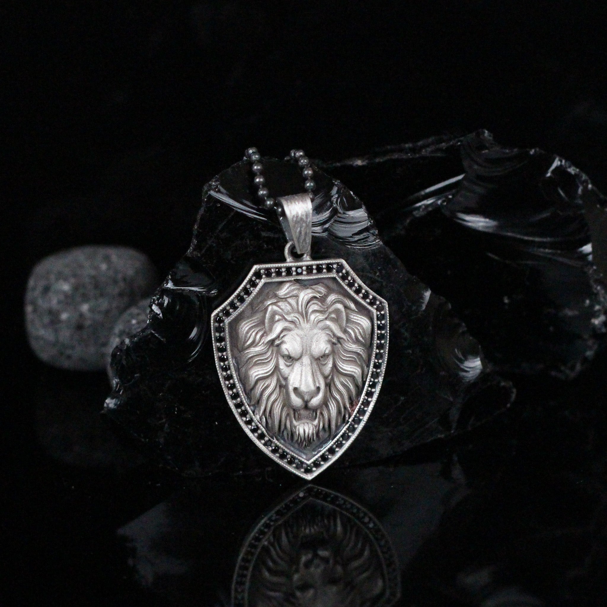 Engraved Lion Medallion Necklace for Men | Vintage Coin Pendant, Roaring Lion Charm