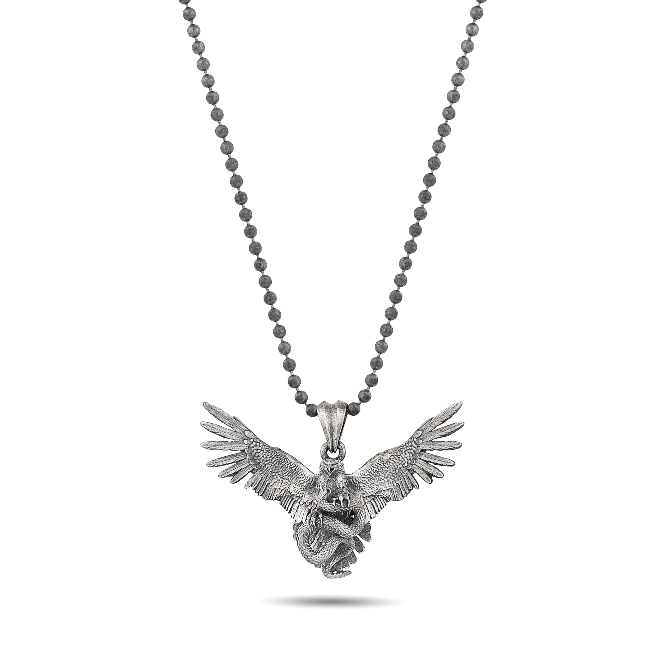 Eagle Fighting Snake Necklace in 925 Sterling Silver - Handmade Mythical Jewelry for Men
