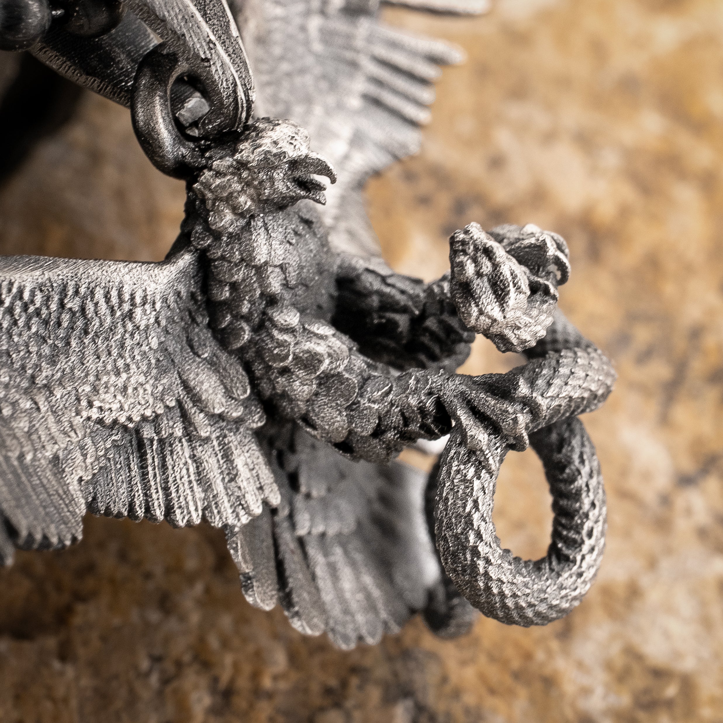 Eagle Fighting Snake Necklace in 925 Sterling Silver - Handmade Mythical Jewelry for Men