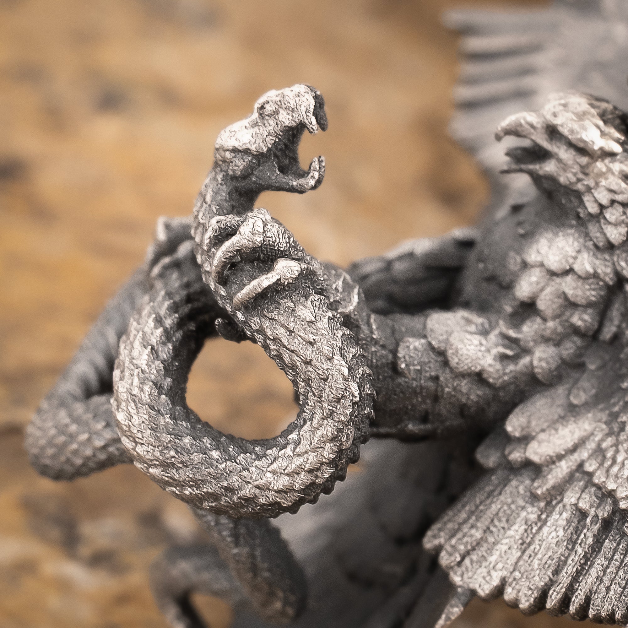 Eagle Fighting Snake Necklace in 925 Sterling Silver - Handmade Mythical Jewelry for Men