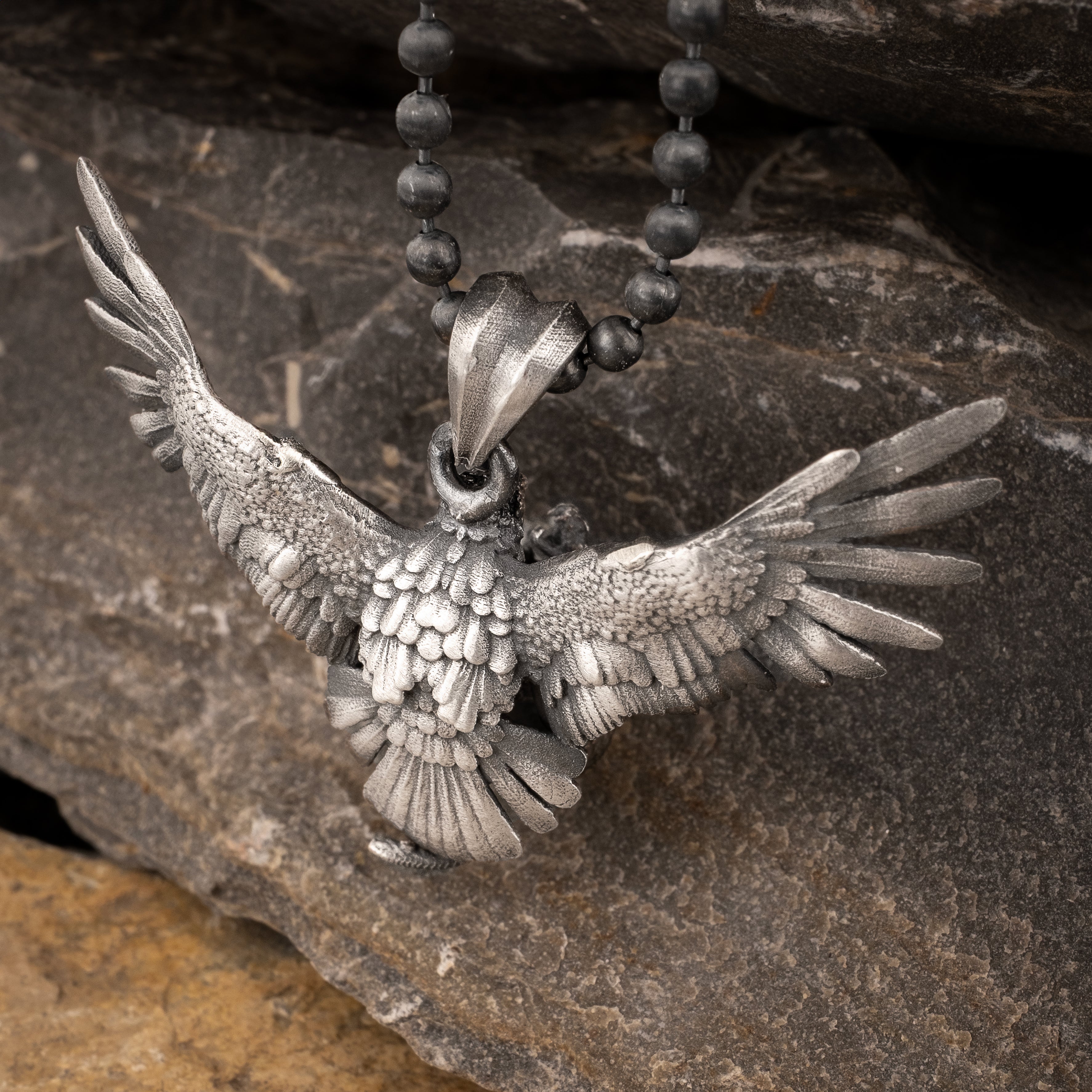 Eagle Fighting Snake Necklace in 925 Sterling Silver - Handmade Mythical Jewelry for Men