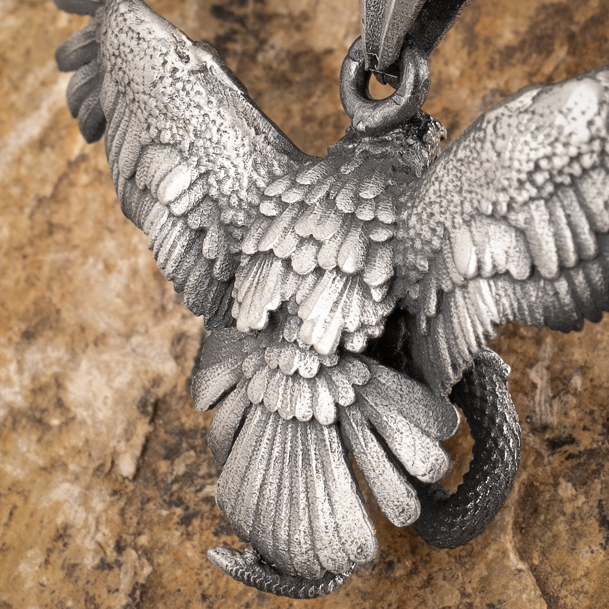 Eagle Fighting Snake Necklace in 925 Sterling Silver - Handmade Mythical Jewelry for Men