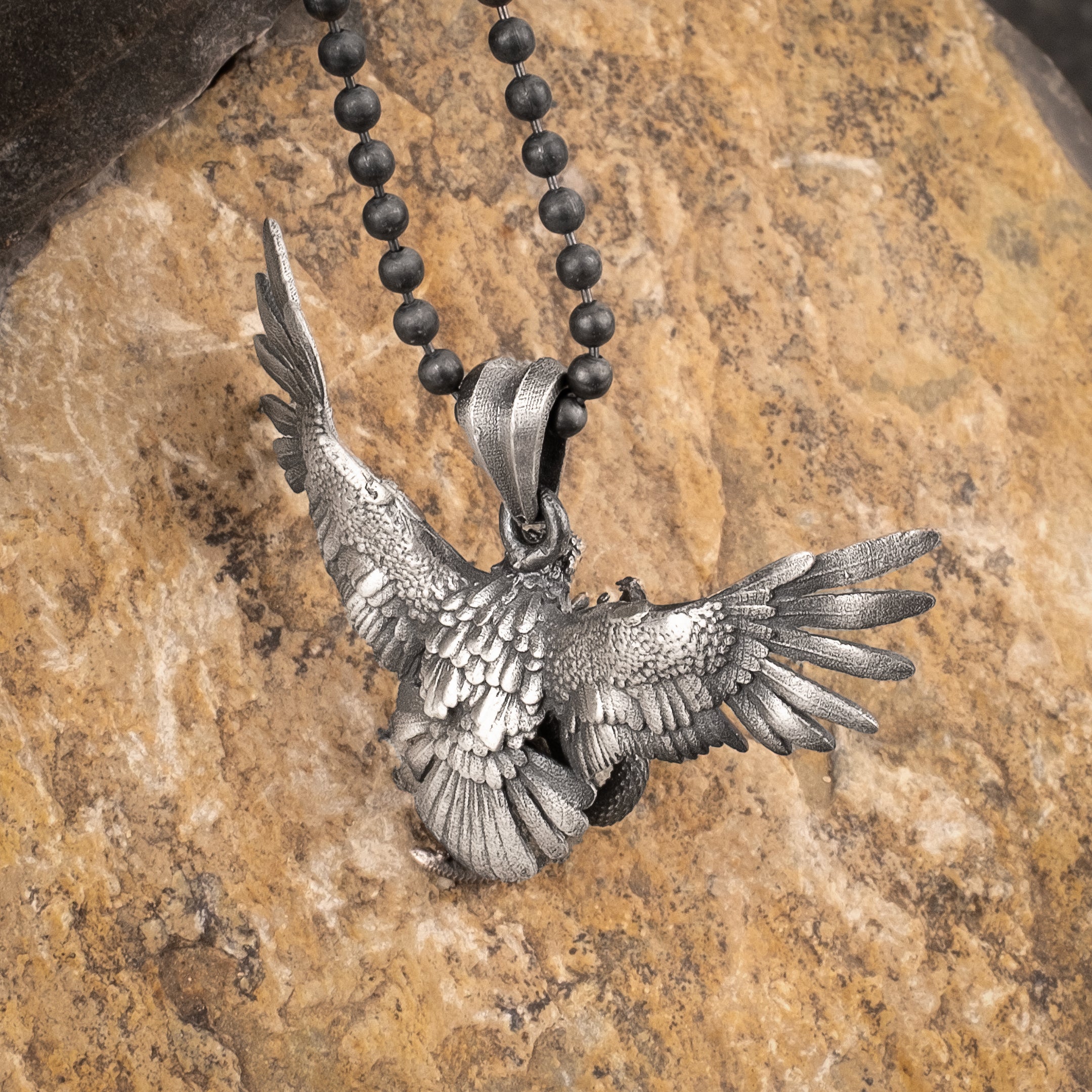 Eagle Fighting Snake Necklace in 925 Sterling Silver - Handmade Mythical Jewelry for Men