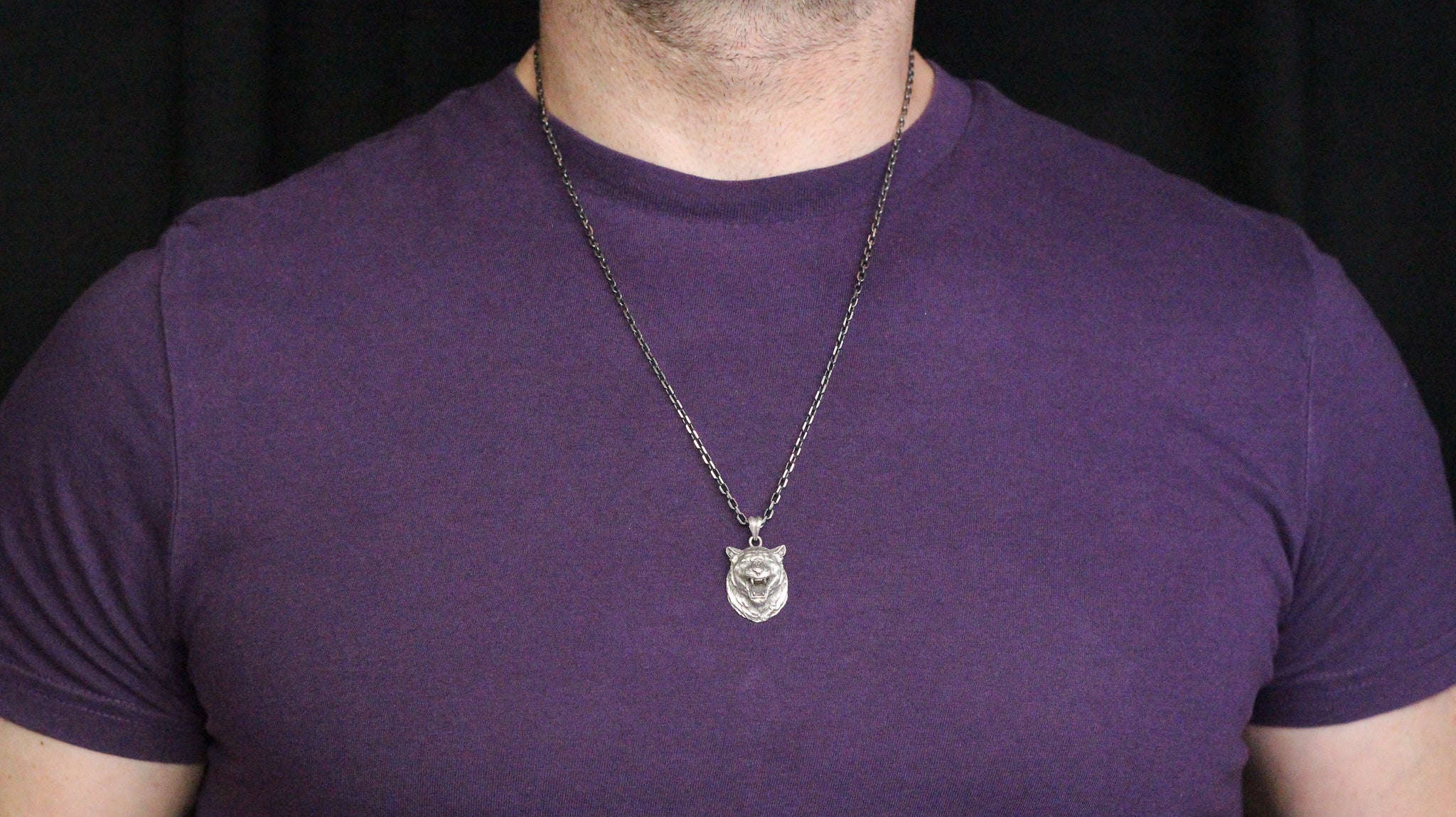 Handmade Roaring Tiger Head Necklace for Men, Tiger Necklace