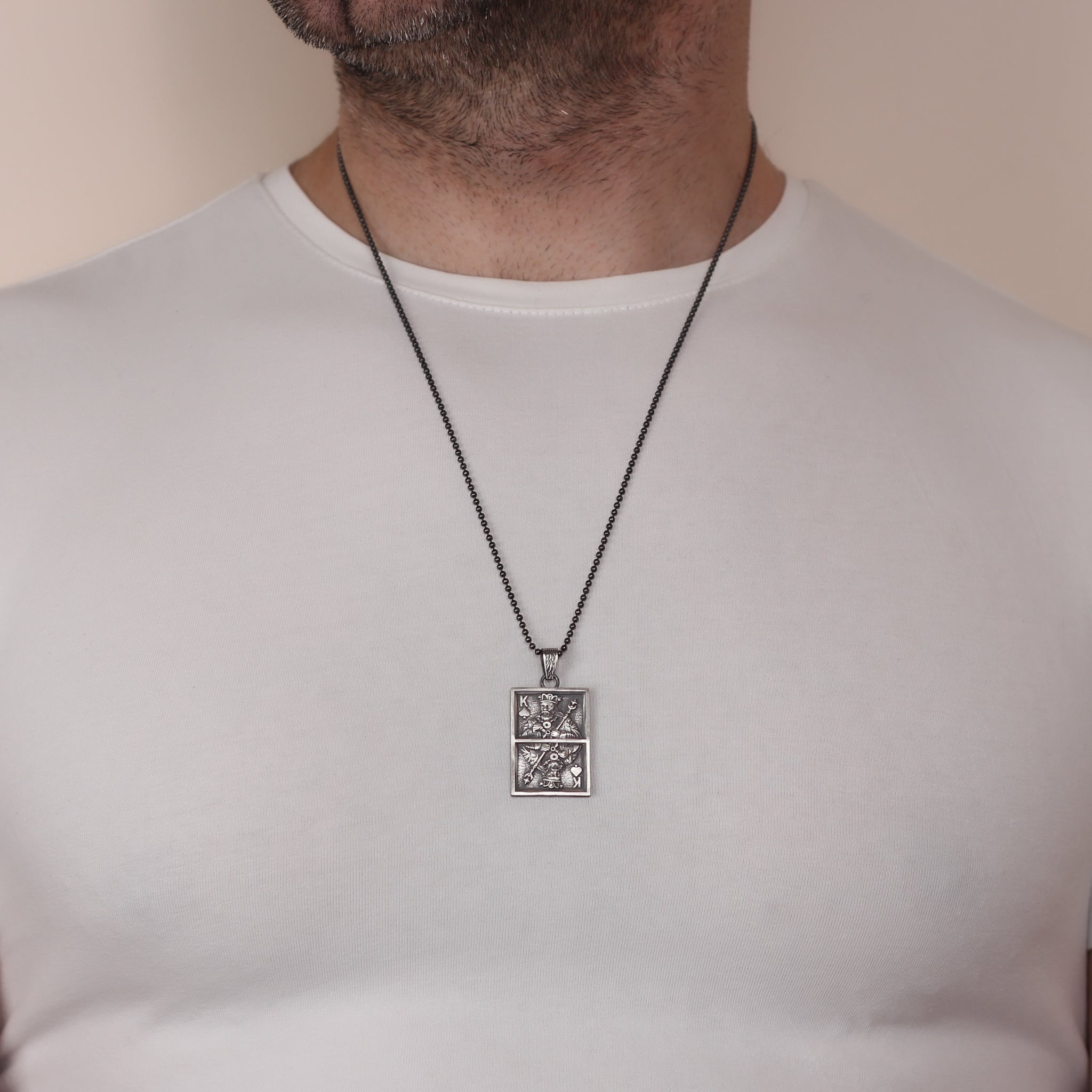 Sterling Silver King Playing Card Necklace | King of Spades Pendant Jewelry