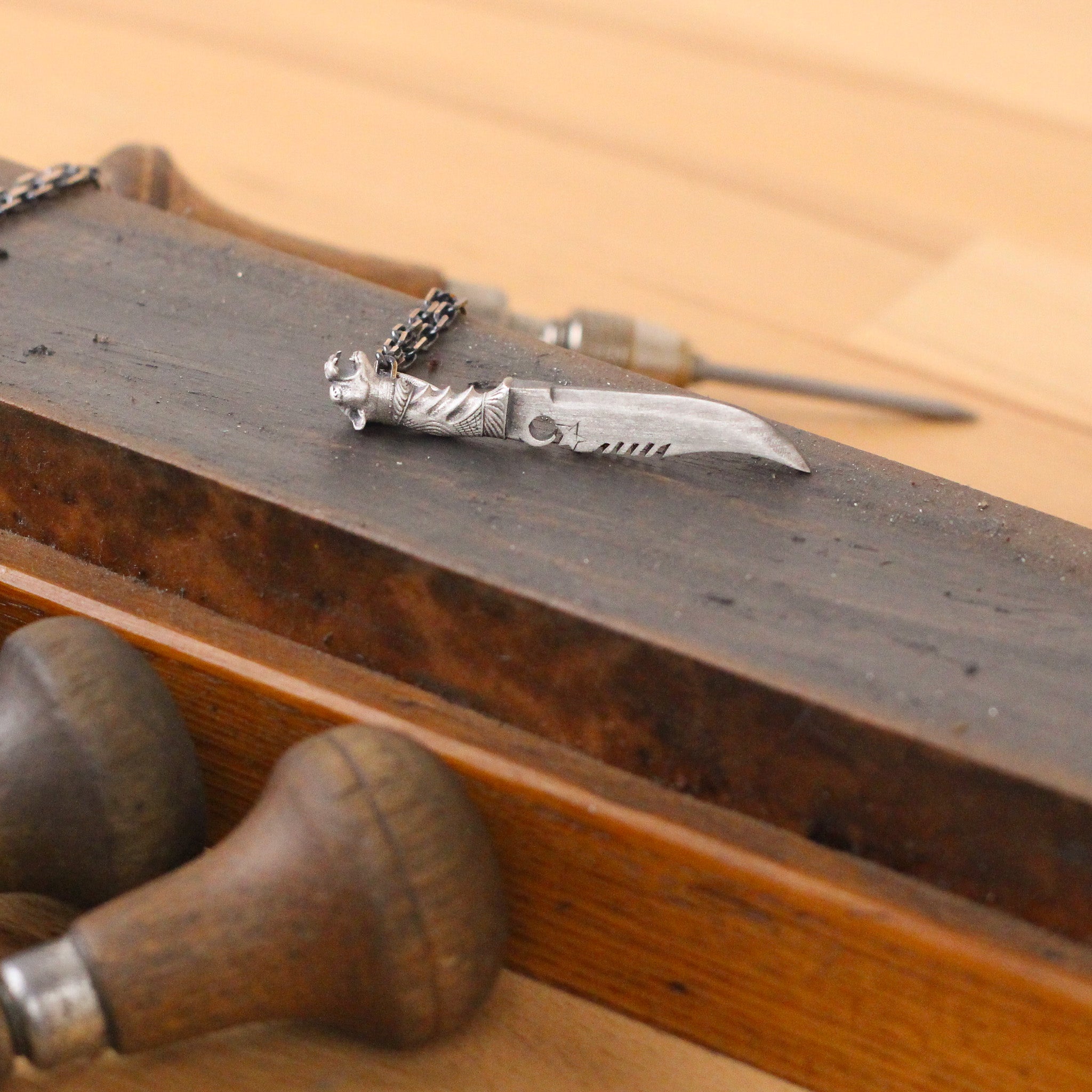 Tiger Head on Sword Necklace, Zulfiqar Necklace