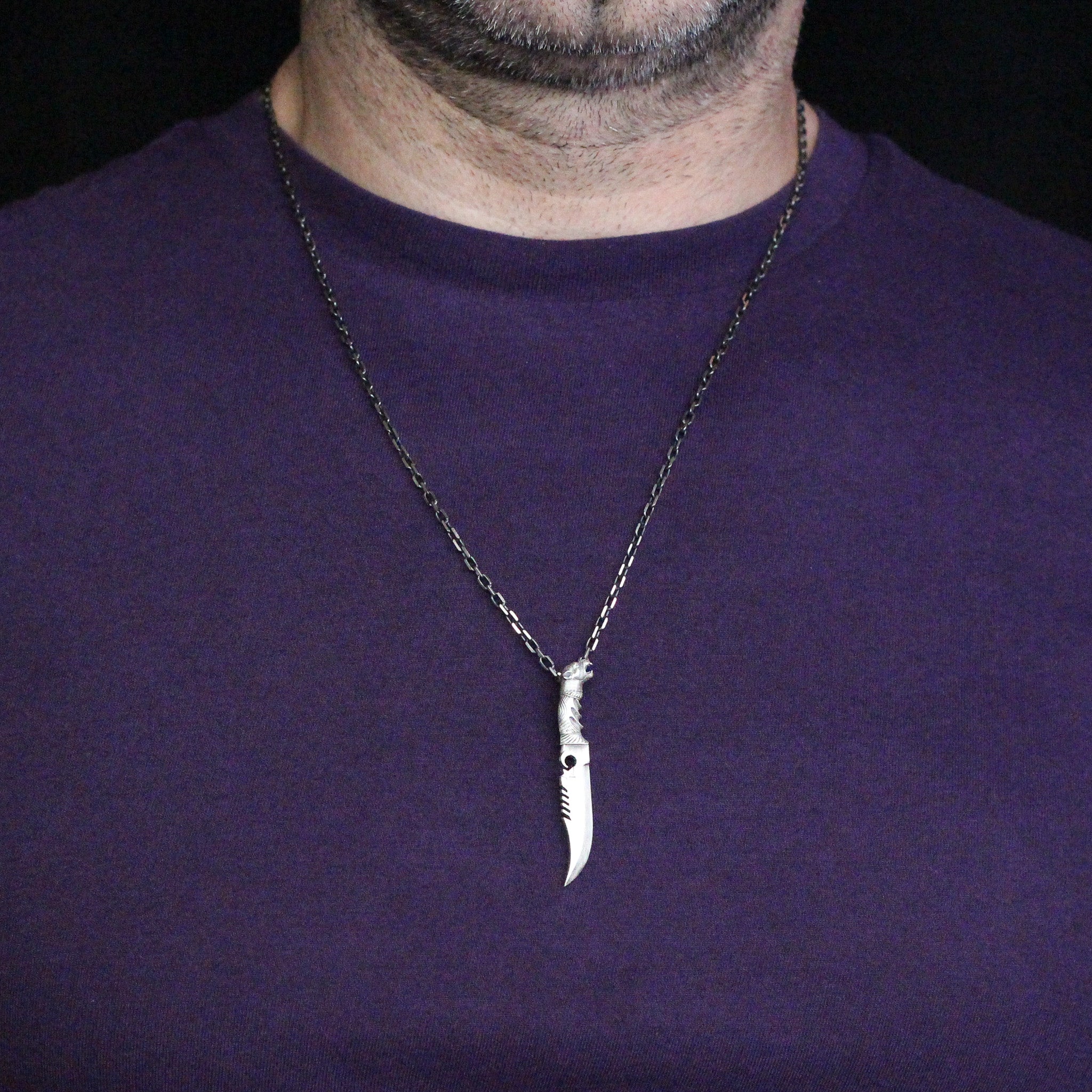 Tiger Head on Sword Necklace, Zulfiqar Necklace
