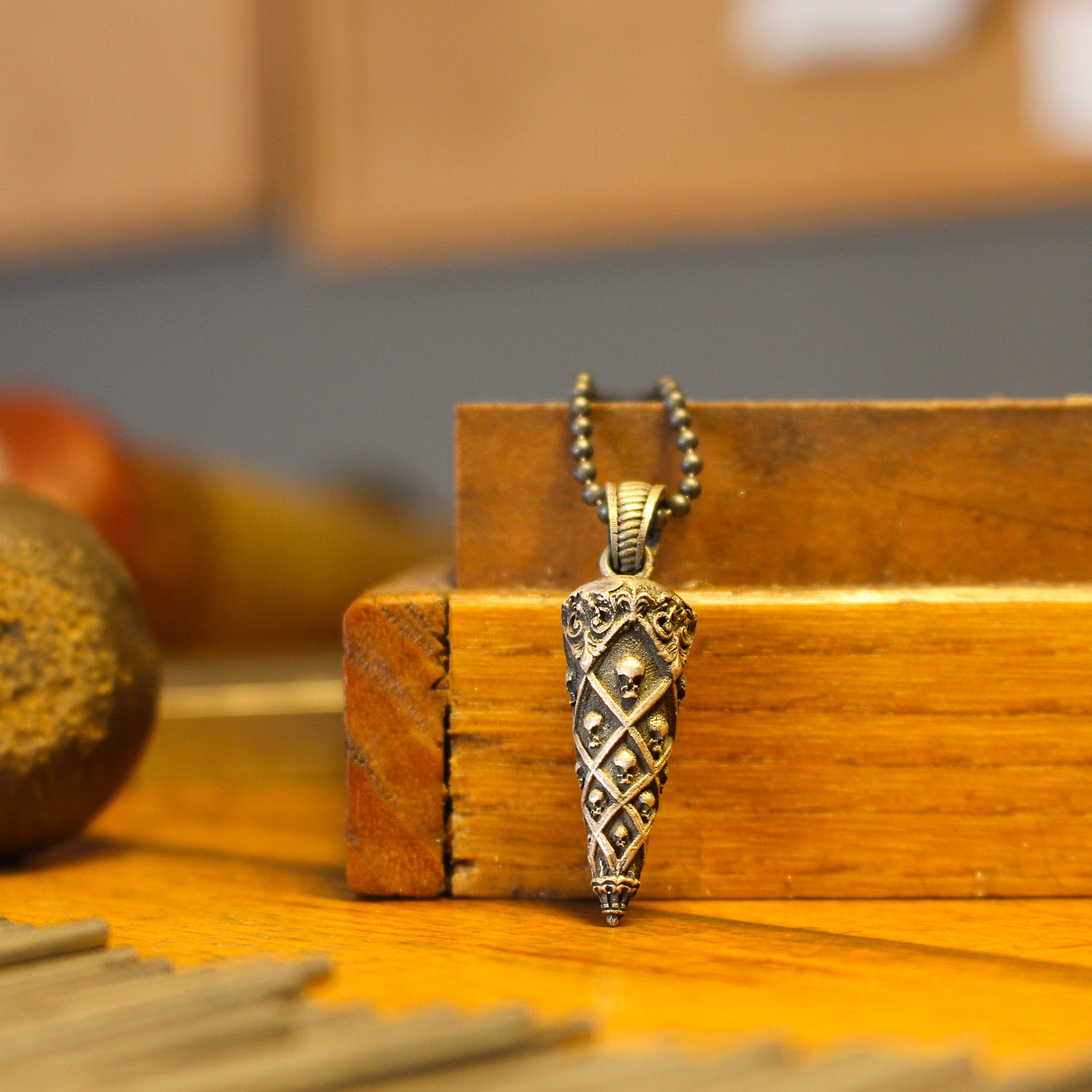 Vintage-Inspired Cone Pendant Necklace in 925 Sterling Silver | Antique Skull Cone Necklace for Men