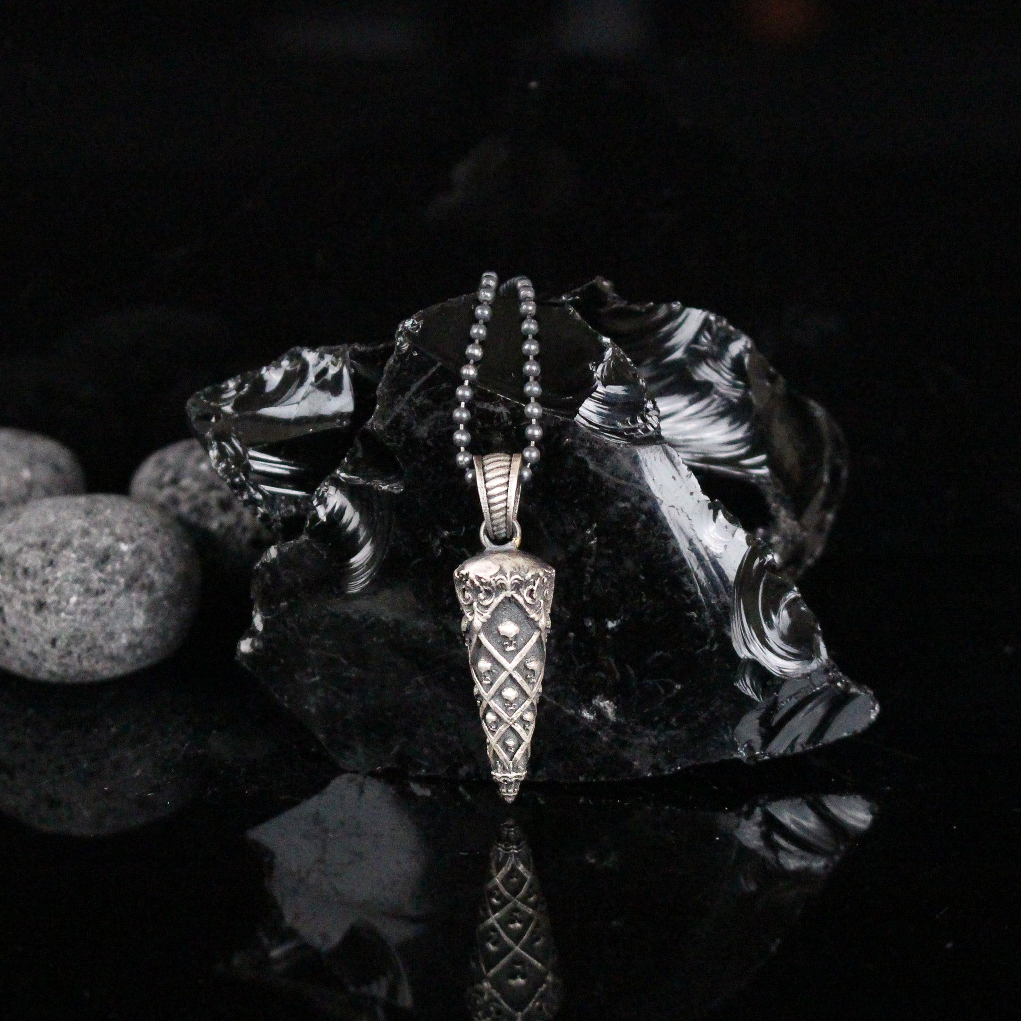 Vintage-Inspired Cone Pendant Necklace in 925 Sterling Silver | Antique Skull Cone Necklace for Men