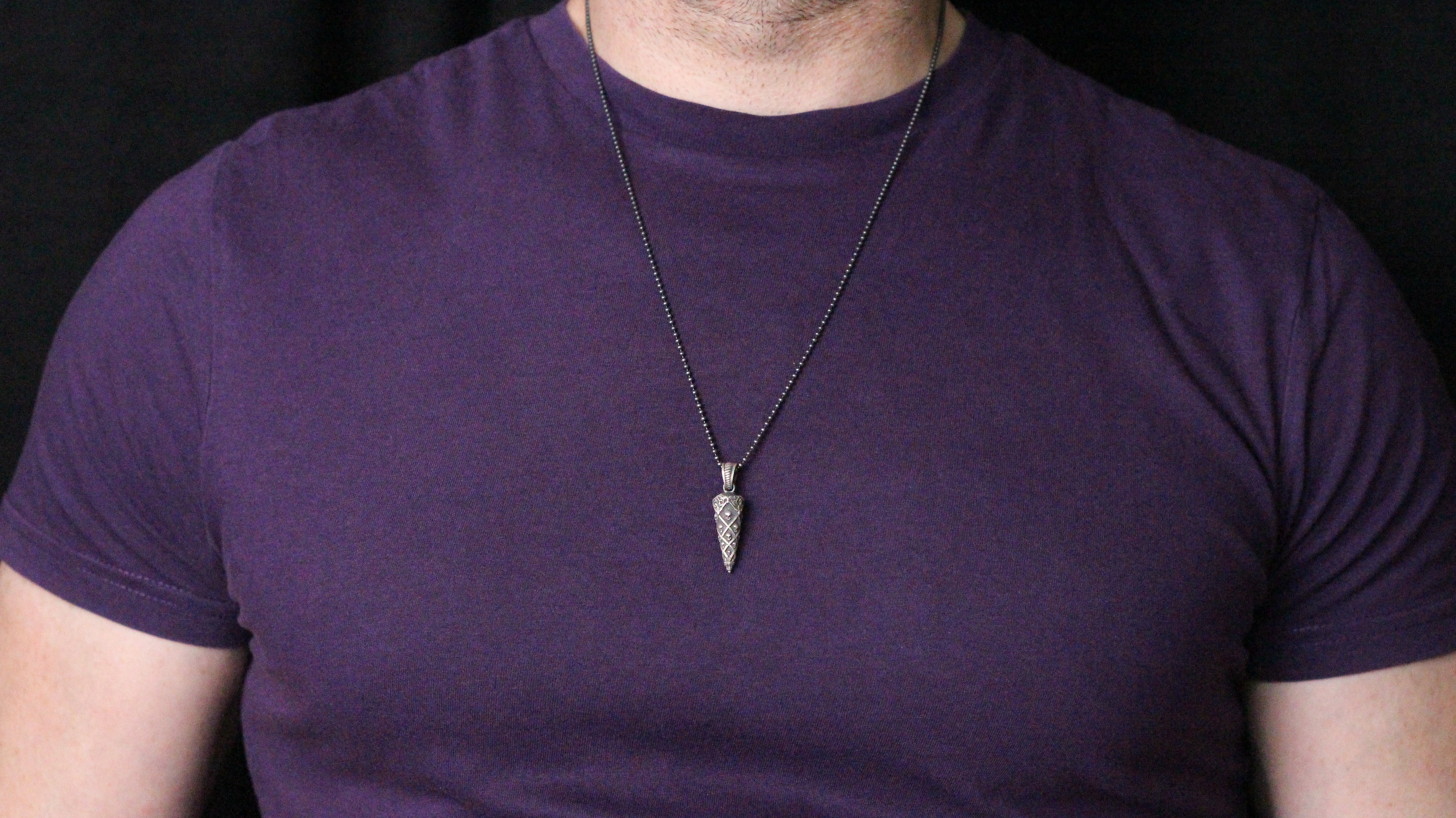 Vintage-Inspired Cone Pendant Necklace in 925 Sterling Silver | Antique Skull Cone Necklace for Men