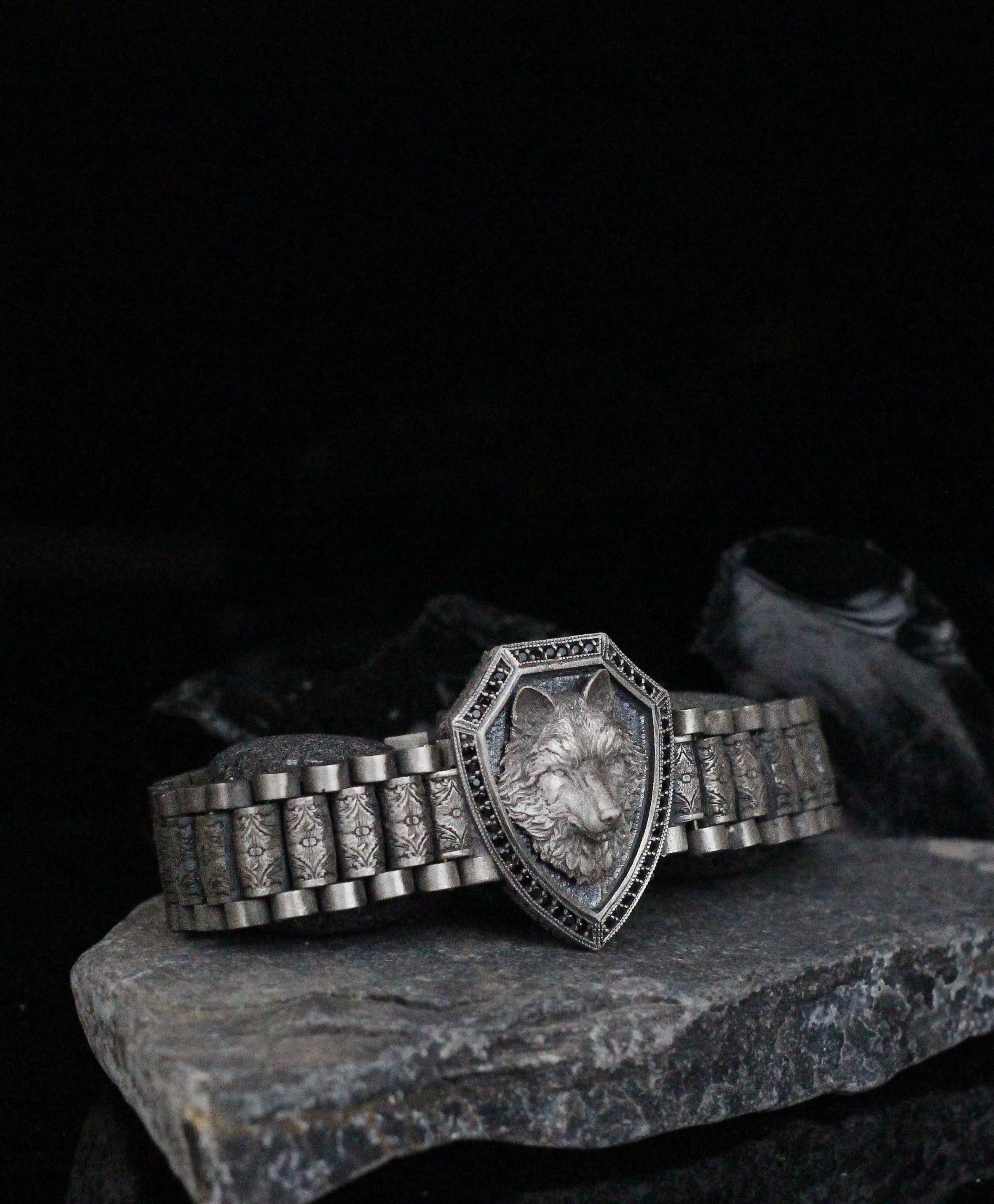 Wolf Shield Sterling Silver Bracelet | Handmade 925K Unique Design Bracelet for Men